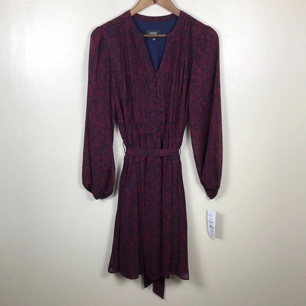 MSK Women's 8 Beet Red Paisley Fit & Flare Dress‎ Whimsigoth Goth Cocktail NEW